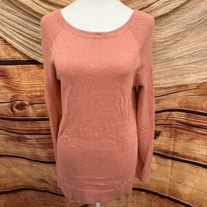 Loft Long Textured Sleeve Warm Pink Cotton Pullover Top Size‎ M